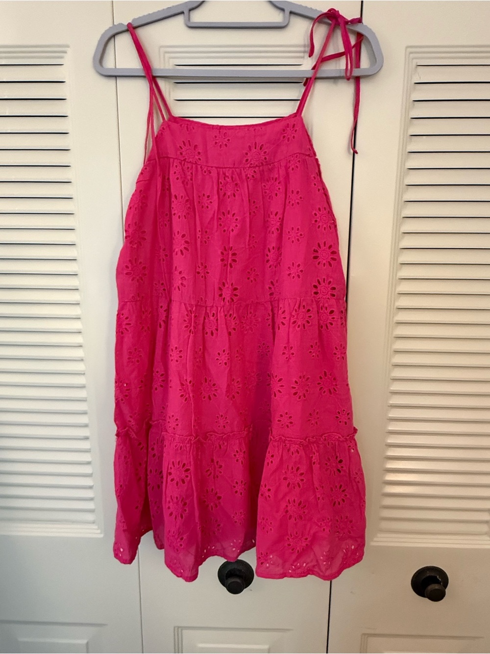Bright Pink Eyelet Tie-Strap Sundress